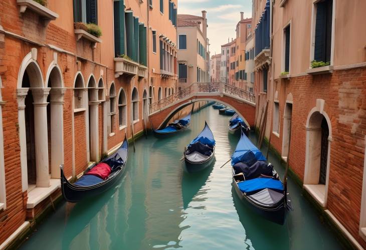 Enchanting Venice Canal with Gondolas Moving Gracefully Under Timeless Stone Bridges