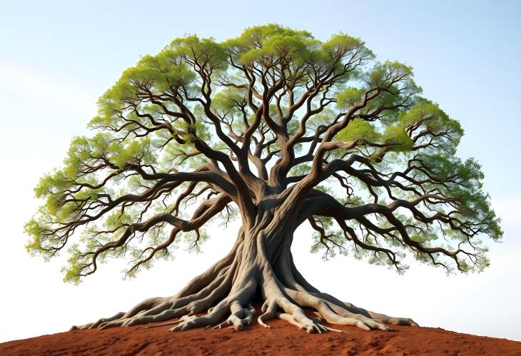 Enduring Tree Symbolizing Parental Strength with Deep Roots and Expansive Branches