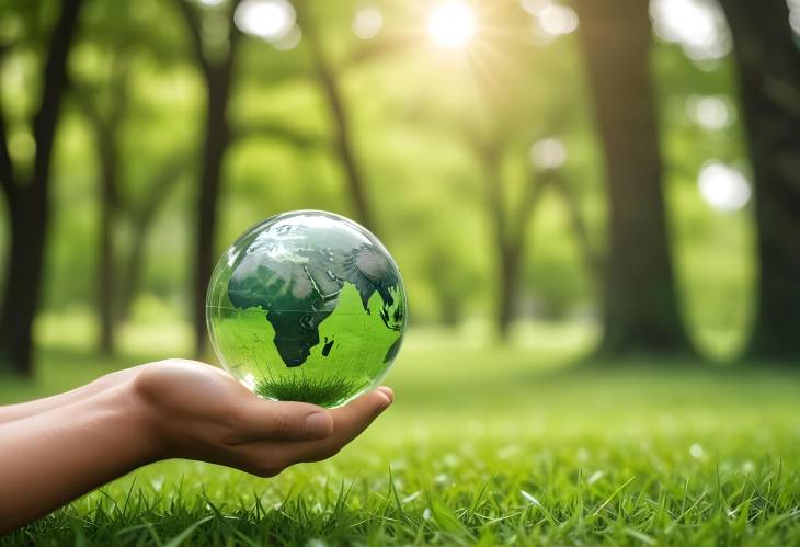 Environmental Stewardship Man Holding Glass Globe with Green Background Representing Earth Care