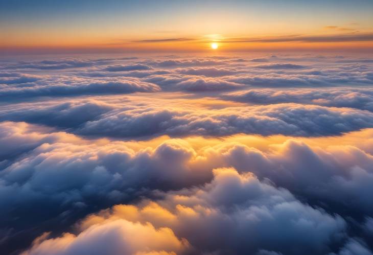 Epic Aerial Sunset Over White Clouds and Blue Sky