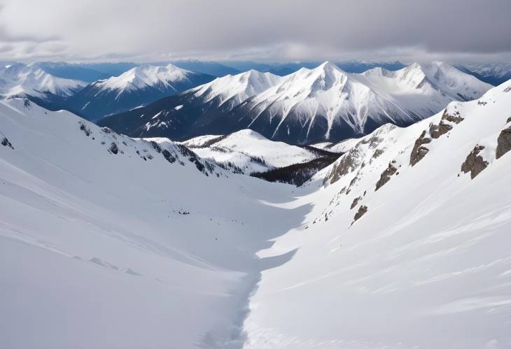 Epic View from the Snow Covered Summit of a Majestic Mountain