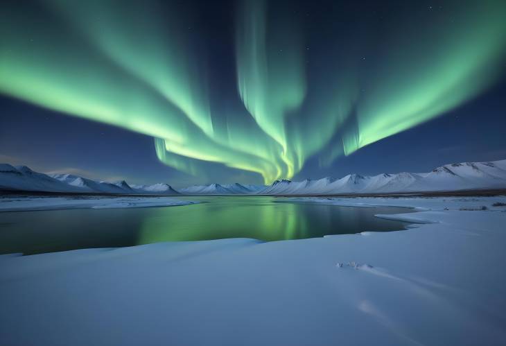 Ethereal Northern Lights Dancing Across the Night Sky Over a Snow Covered Landscape in the Arctic