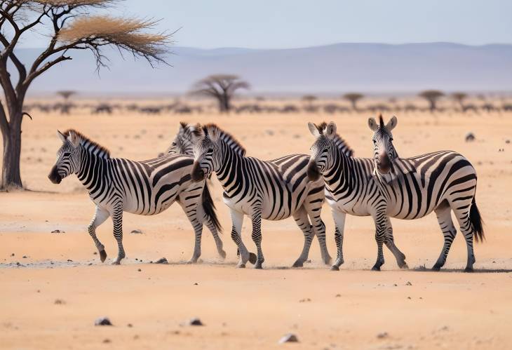 Etosha National Park Zebras Row of Plains Zebras in African Savanna for Banner Background