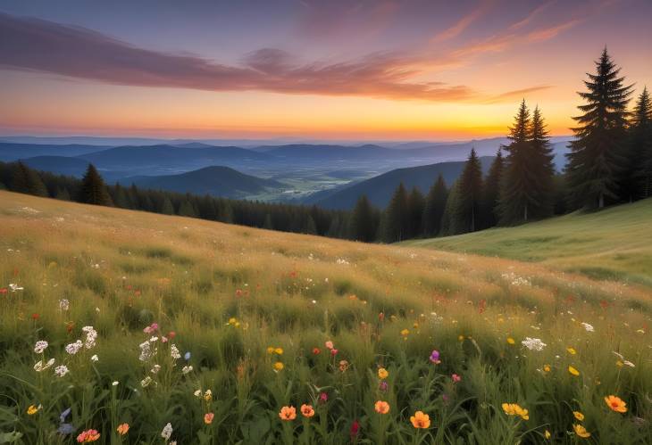 Evening Glow on Meadows and Mountains from Feldberg