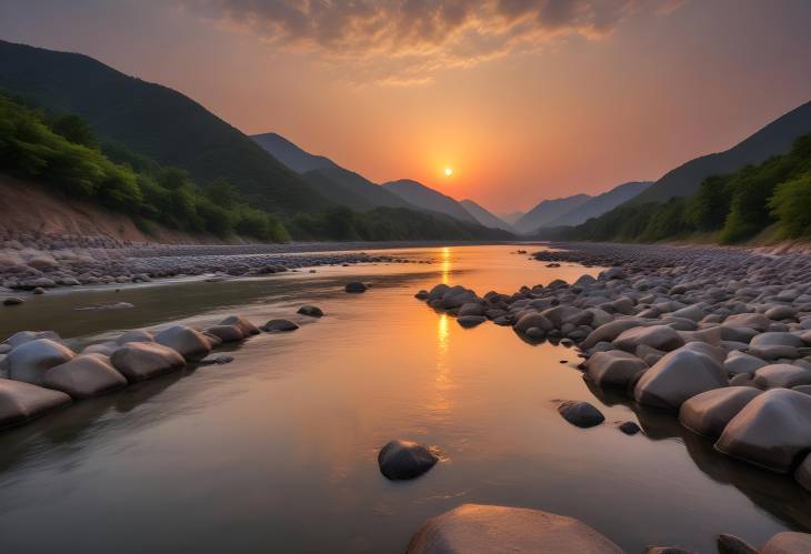 Evening Glow Over Yeongsan River A Beautiful Sunset Scene in Naju, South Korea