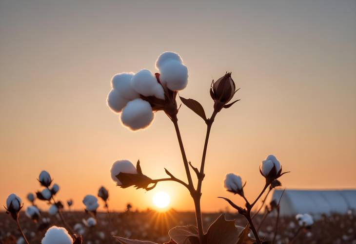 Evening Sun Behind Cotton Plant in Field