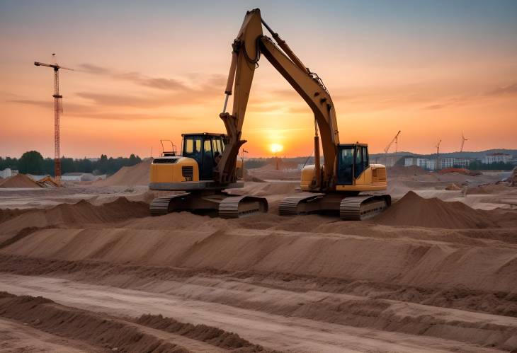 Excavator and Bulldozer Clearing Land Heavy Machinery for Road Construction and Development