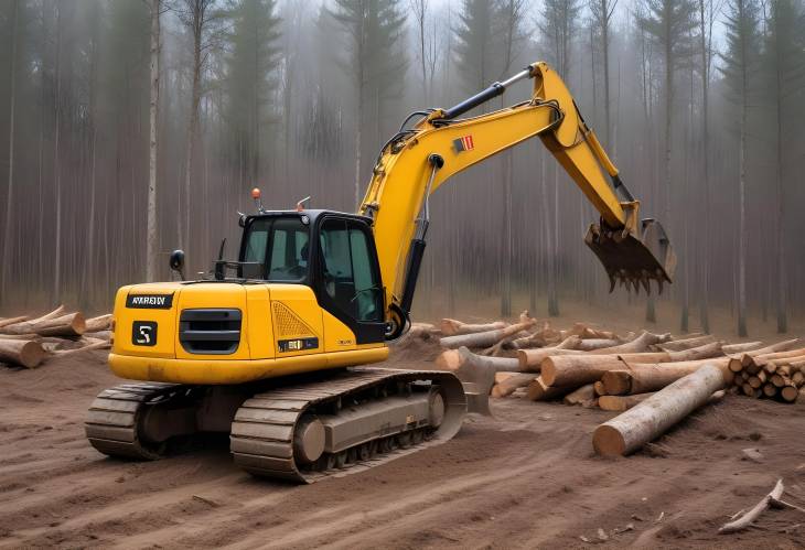 Excavator Grapple During Forest Clearing Tracked Backhoe with Forest Clamp for Forestry Work, Timb