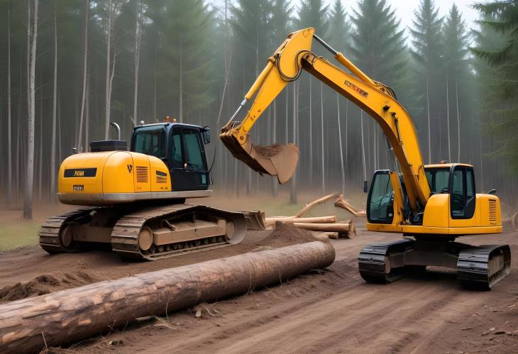 Excavator Grapple During Forest Clearing Tracked Backhoe with Forest Clamp for Forestry Work, Timb