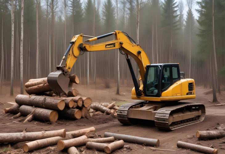 Excavator in Forest Clearing Backhoe with Forest Clamp, Timber Crane, and Hydraulic Grab Loader fo