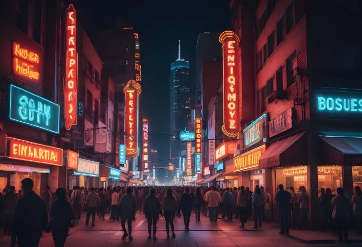 Exciting Urban Nightlife with Neon Lights, Crowded Streets, and a Thriving City Vibe