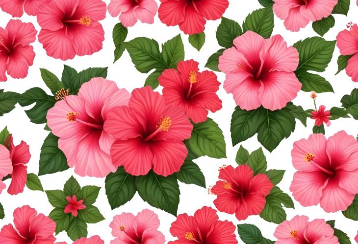 Exotic Hibiscus Blooms Pink and Red Flowers Isolated on White