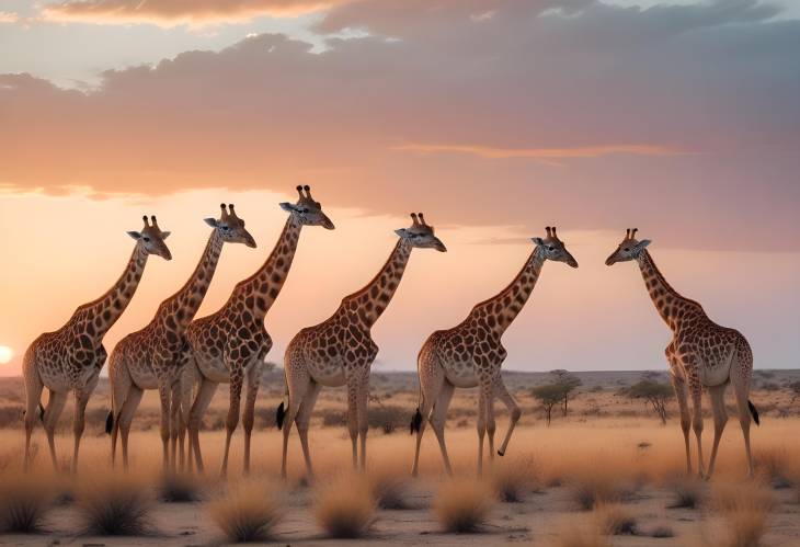 Expansive Desert Scene with Giraffes in Kalahari  African Savanna Wildlife Panorama