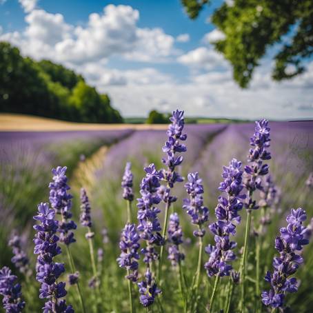 Expansive Field of Fragrant Blue Lavender Blossoms