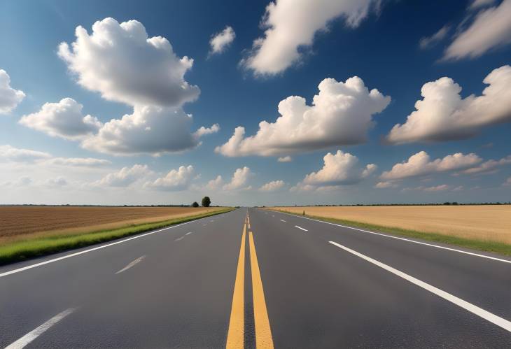 Expansive Road and Cloudy Sky Scenic Outdoor Landscape Photography