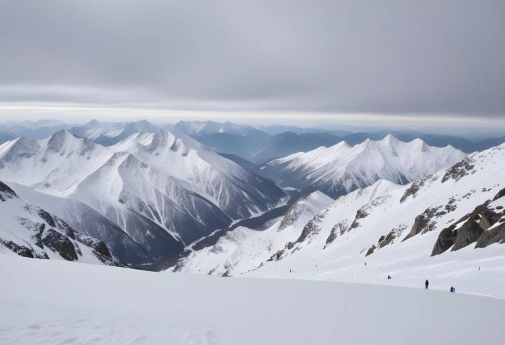 Expansive View from the Top of a Snowy Mountain Peak