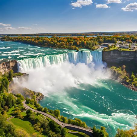 Explore Niagara Falls Clear Sunny Day Showcasing Canadas Iconic Waterfall and Blue Skies