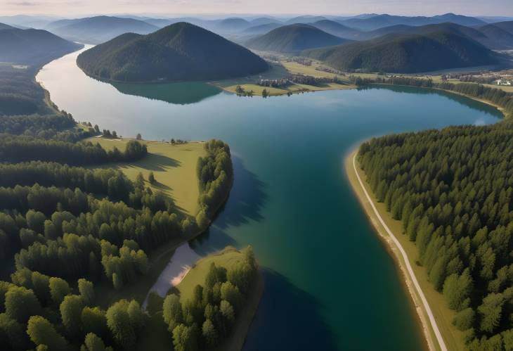 Explore the Beauty of Sylvenste in speicher Lake and River Drone Panorama Over Bavaria