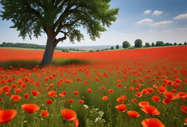 Exploring a Summer Poppy Field Trees and Natures Landscape