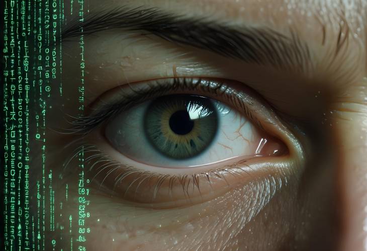 Exploring Digital Dimensions Mans Eye with Matrix Texture Merges Reality with Technology