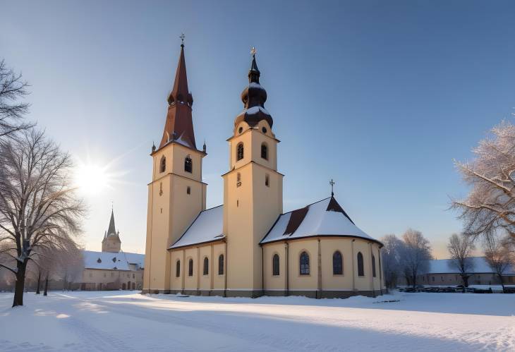 Exploring Peissenbergs Winter Landscape Protestant Church Amidst Snow and Sun