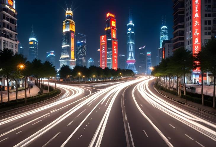 Exploring Shanghai Stunning Light Trails on Busy City Streets