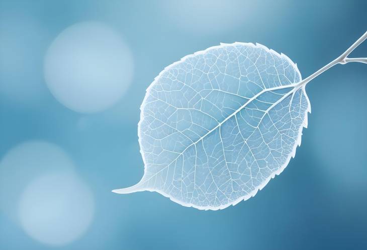 Expressive Artistic Image of Skeletonized Leaf with Blue Bokeh Background