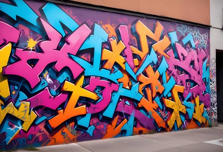 Expressive Urban Graffiti with Bold Abstract Designs and a Burst of Vibrant Colors in a City Landsc 