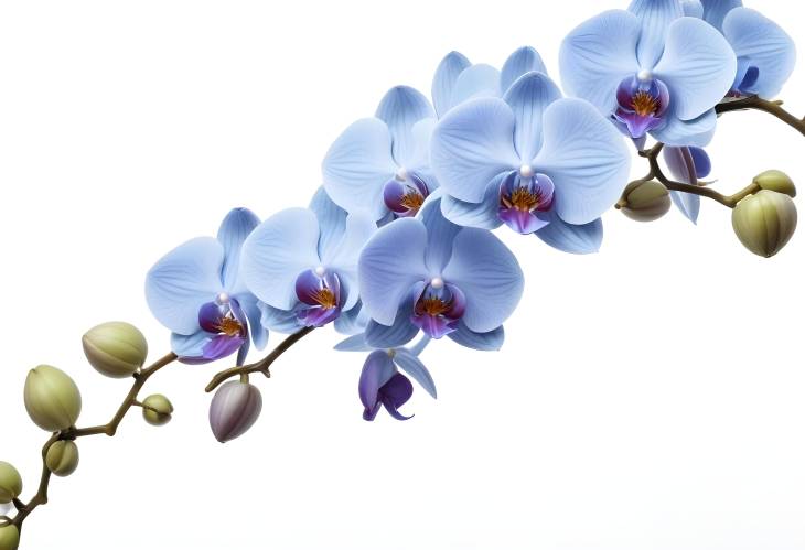 Exquisite Blue Orchid Branch on a Clean White Background