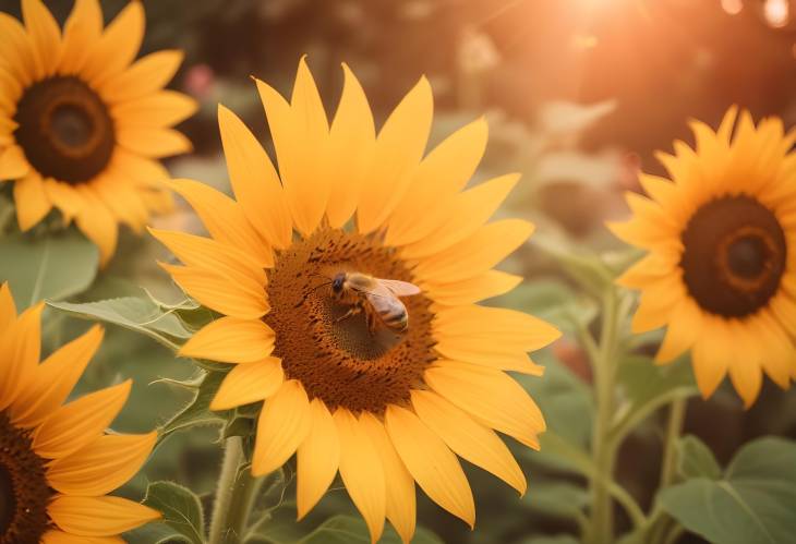 Exquisite Close Up of a Honeybee on a Sunflower Capturing the Vibrant Colors