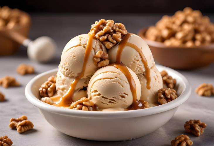 Exquisite Walnut Caramel Ice Cream  Creamy and Nutty with Sweet Caramel and Crunchy Walnuts, Front