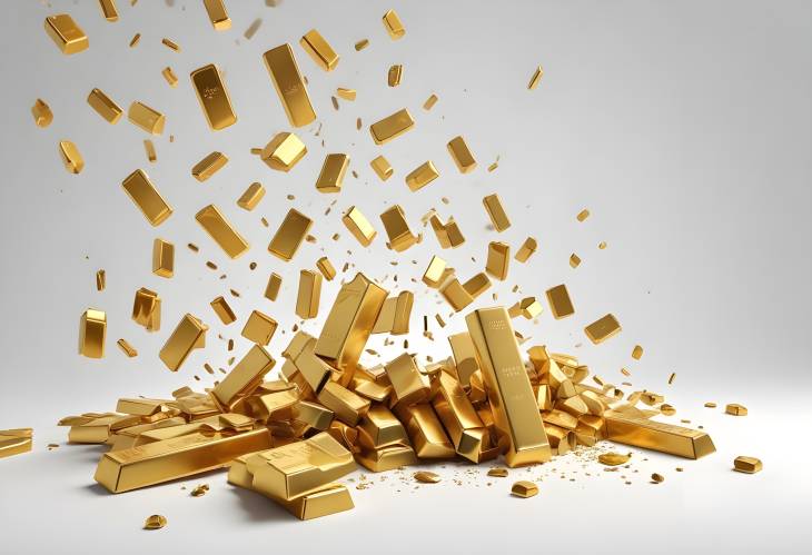 Falling Gold Bars on a Clean White Background, Perfect for Illustrating Wealth, Luxury, and Invest