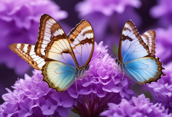 Fantastic Scene of Butterflies on Violet Hydrangea Flowers, Showcasing Natures Artistry