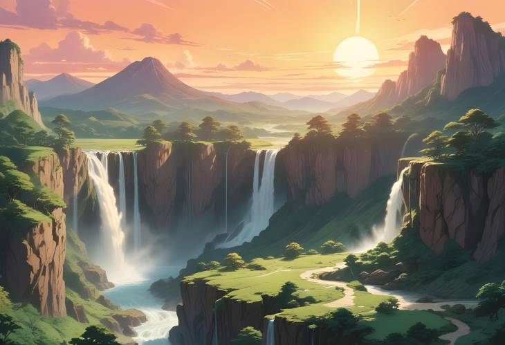 Fantasy Anime World with Warm, Ethereal Light and Organic Structures