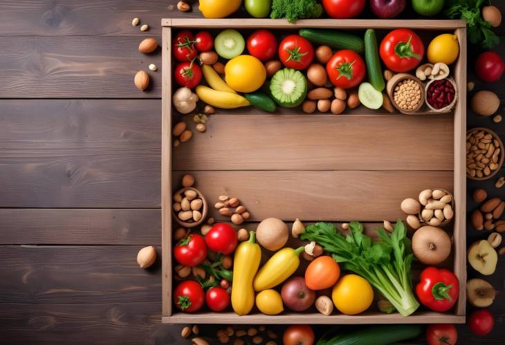 Farm Fresh Nutrition Veggies, Nuts, and Fruits in Wooden Box