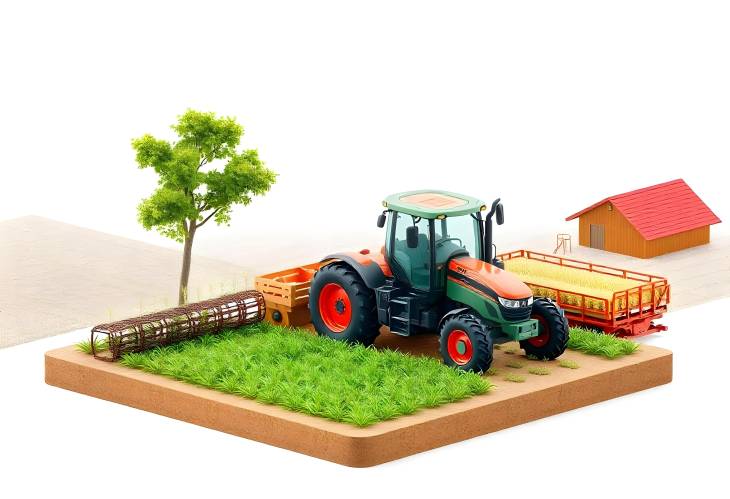 Farming Technology Tractor and Crops Together