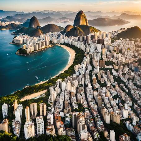 Fascinating Aerial View of Rio de Janeiro City Skyline with Coastal Landscape and Urban Features