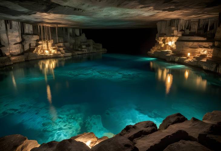 Fascinating Cenote Cavern with Underground River, Deep Blue Waters, and Prehispanic Ritual Sites