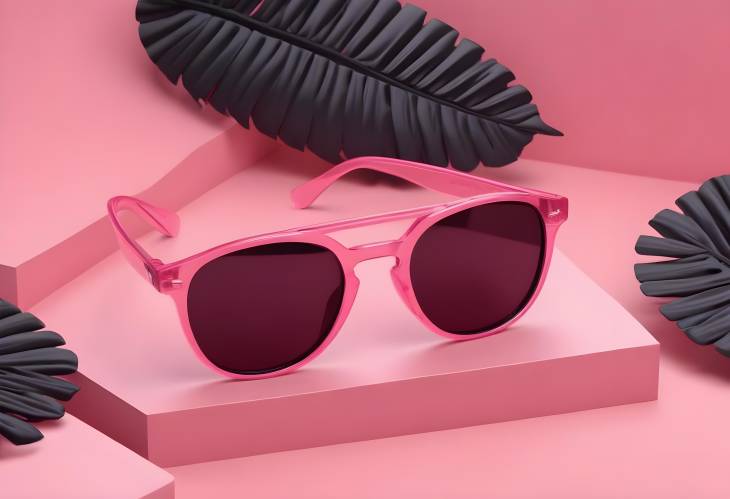 Fashion Forward Pink Sunglasses with Black Lenses on a Stylish Summer Background