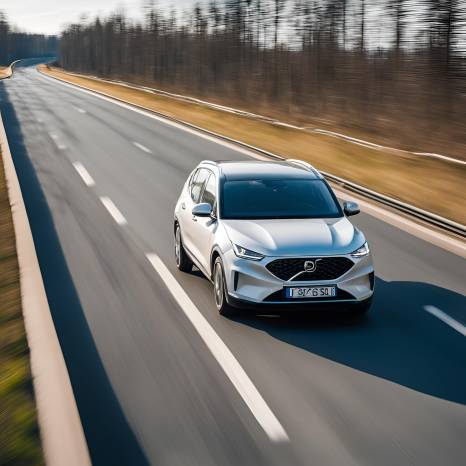 Fast Car on Riga Highway Side Profile with Selective Focus and Motion Blur