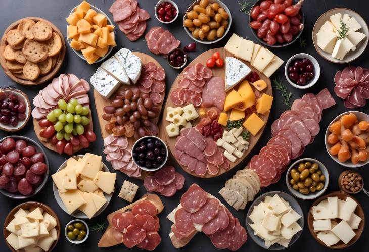 Feast Your Eyes Stunning Top Down View of a Charcuterie and Cheese Buffet