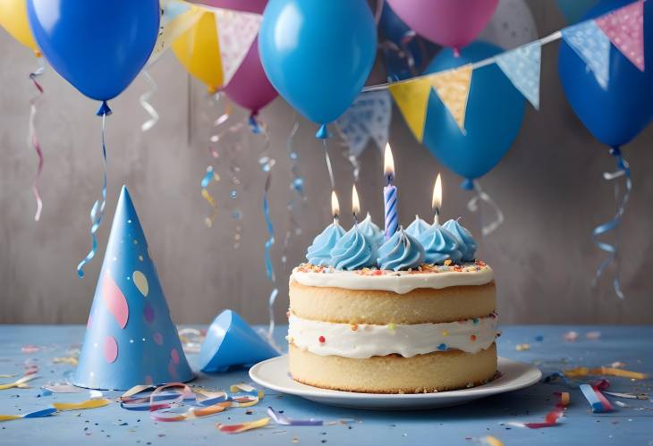 Festive Birthday Cake Slice with Candle  Balloons