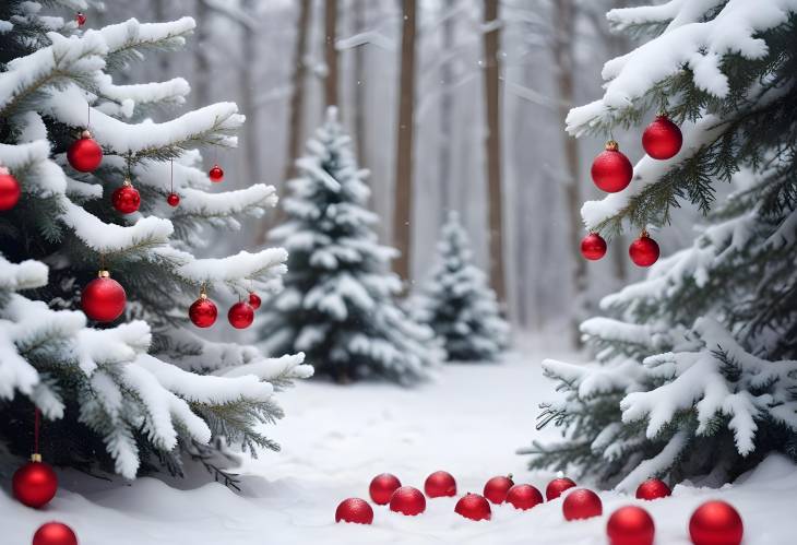 Festive Christmas Snowy Background with Decorated Tree