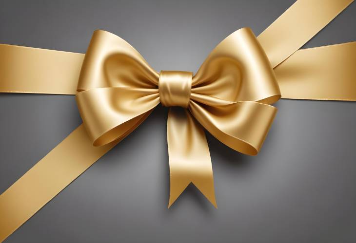 Festive Gold Bow Ribbon Against White Background