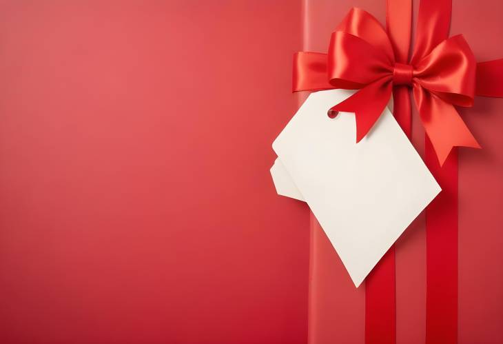 Festive Red Gift Wrap with Bow, Ribbon, and Blank Tag