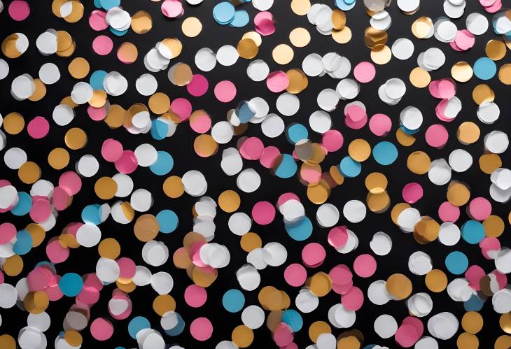 Festive Round Multicolored Paper and Foil Confetti on Black and White Isolated Background