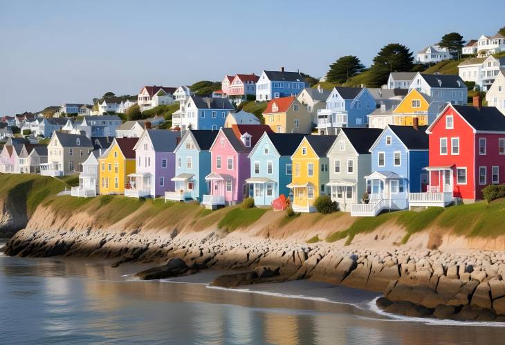 Festivities by the Sea Charming Seaside Town with Colorful Houses