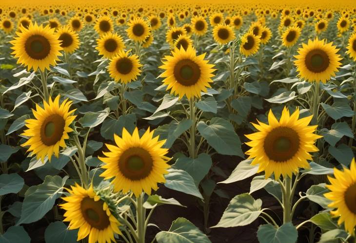 Field of Bright Yellow Sunflowers with CloseUp of Ripe Seeds for Oil Extraction