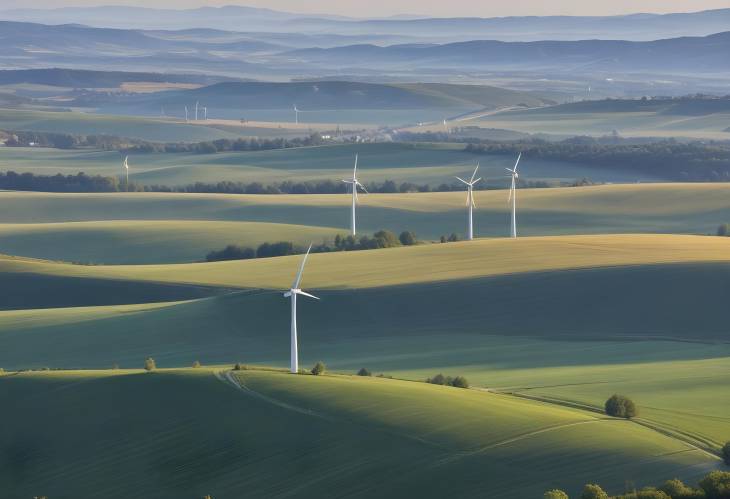 Fields and Wind Turbines from Hundsheimer Berg in Lower Austria, Europe