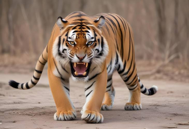 Fierce Isolated Tiger Walking with Its Teeth Bared  Aggressive Animal Close Up